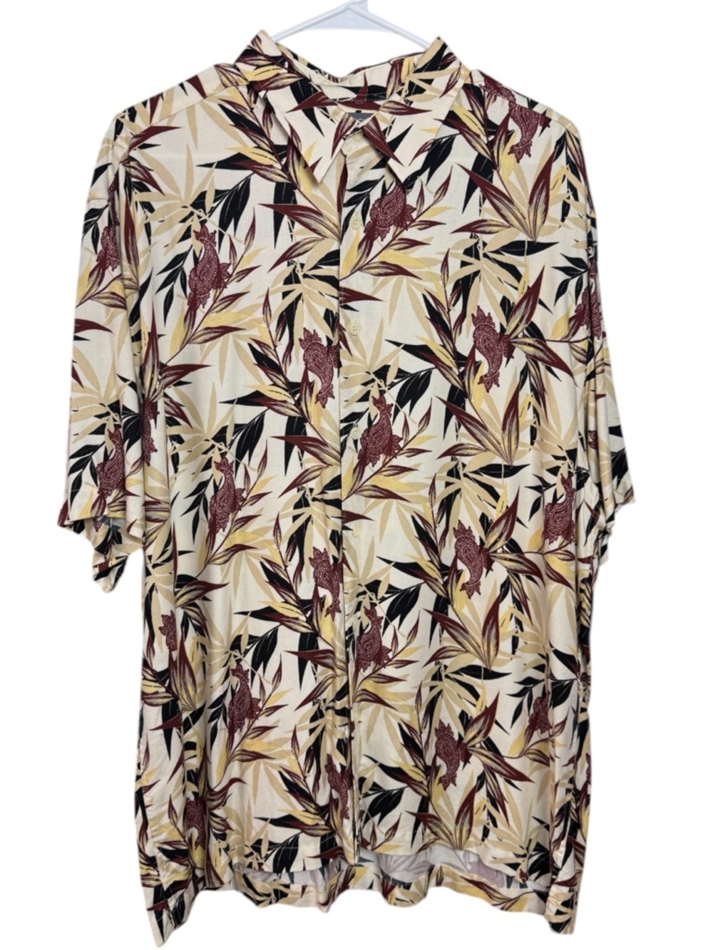 John Henry XL Men’s Tropical Rayon Button Front Shirt Cream Tan Floral